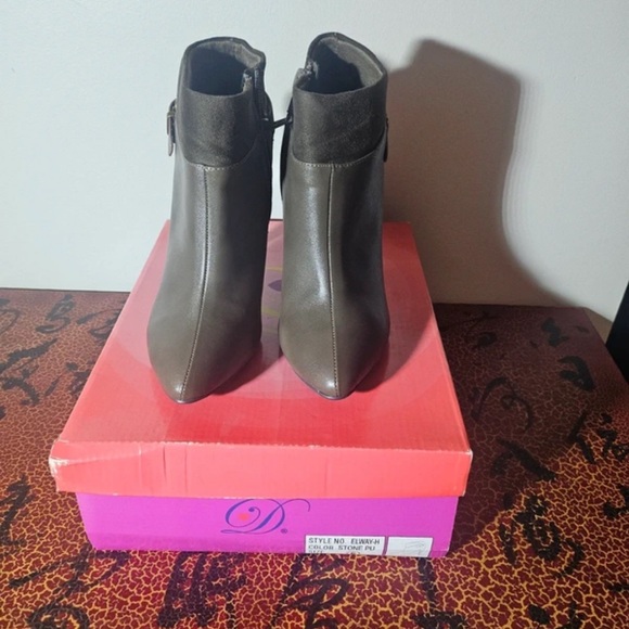 Delicious Olive Green and Brown Stiletto Ankle Boots with Buckle - Picture 3 of 5